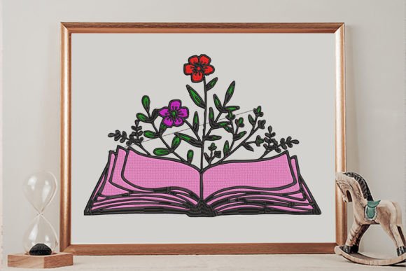 Book and Flower: A Charming Embroidery Design