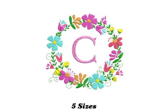 Charming Flower Alphabet Letter C Embroidery