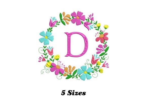 Charming Flower Alphabet Letter D Embroidery