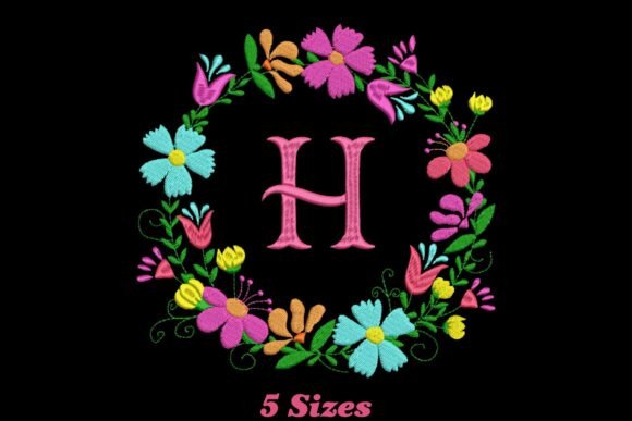 Charming Flower Alphabet Letter H for Embroidery