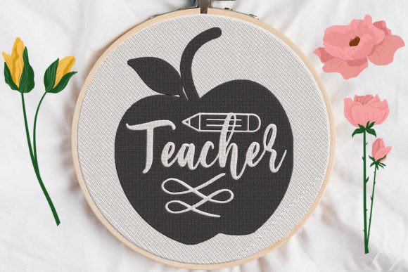 Teacher Sign in Apple: A Charming Embroidery Design